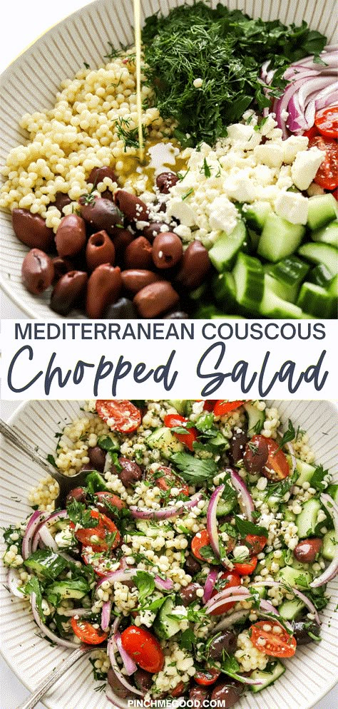 This 15 minute Mediterranean couscous salad makes the best summer side dish. It is an easy recipe made with nutty couscous, feta cheese, cucumbers, olives and herbs, finished with a tangy lemon dijon dressing. Lemon Dijon Dressing, Mediterranean Couscous Salad, Mediterranean Couscous, Salad Spinach, Dijon Dressing, Mediterranean Recipes Healthy, Summer Side Dish, Couscous Recipes, Mediterranean Salad