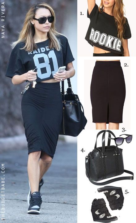 Naya Rivera's Crop Top and Wedge Sneakers Look for Less Superbowl Outfits Women, Tshirt Skirt Outfit, Superbowl Outfits, Oversized Jersey Dress, Super Bowl Outfit, Raiders Baby, Football Jersey Outfit, Santana Lopez, Sports Attire