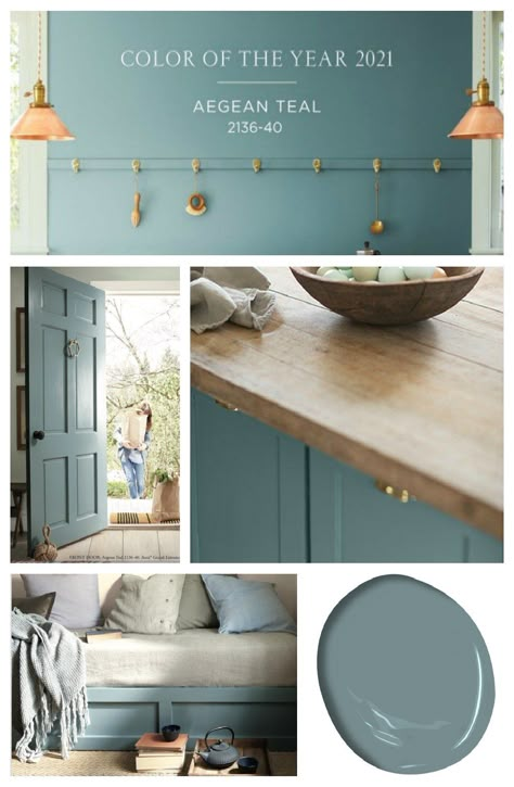 2021 Colors of the Year Aegean Teal, Interior Paint Colors, Paint Colors For Home, Room Paint, Ideas Living, Color Of The Year, Benjamin Moore, Wall Color, Small Living