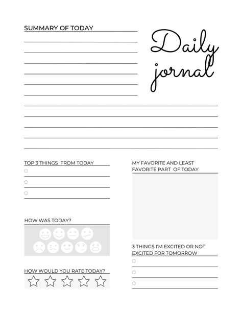 **Digital Download** A Daily Journal That Is Super Easy To Use!! All You Have To Do Is Buy It And Then You Can Use The Page Online Or Print It Out To Have Your Own Copy And Write On!! Journal Contents Page, Daily Journal Ideas How To Start, Journal Pages Template, Things I Like Journal, Daily Journal Questions, Daily Journal Ideas Layout, Emotion Journal, To Do Journal, Digital Journal Ideas