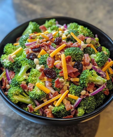 Chicken Cake, Broccoli Salad Recipe, Cheese Casserole, Fresh Broccoli, Large Salad Bowl, Recipes Yummy, Broccoli Salad, Crumbled Bacon, Broccoli Florets