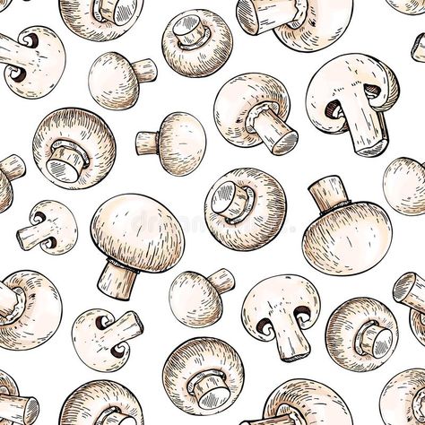 Organic Pattern Design Nature, Mushroom Botanical Illustration, Mushroom Vector, Mushrooms Pattern, Mushroom Stickers, Mushroom Illustration, Mushroom Graphic, Pattern Sketch, Mushroom Tattoos