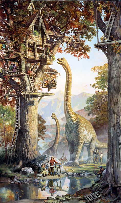 James Gurney, Tree Town, Heroic Fantasy, Ark Survival Evolved, Paleo Art, Extinct Animals, Jurassic Park World, Dinosaur Art, Prehistoric Creatures