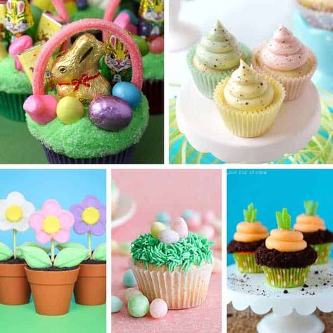 collage of easter cupcakes Basket Cupcakes, Easter Chocolate Bark, Lamb Cupcakes, Easter Basket Cupcakes, Nest Cupcakes, Easter Bunny Cupcakes, Sweet Sugarbelle, Cupcake In A Jar, Bunny Cupcakes