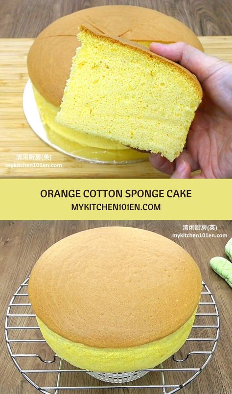 Made with fresh oranges, this cotton soft cake has a rich orangey fragrance. #cake #recipe #orange #spongecake Orange Sponge Cake Recipe Moist, Fluffy Orange Cake Recipe, Easy Orange Cake Recipe Simple, Orange Sponge Cake Recipe, Cotton Sponge Cake, Japanese Sponge Cake, Orange Caje, Orange Chiffon Cake Recipe, Cake Japanese