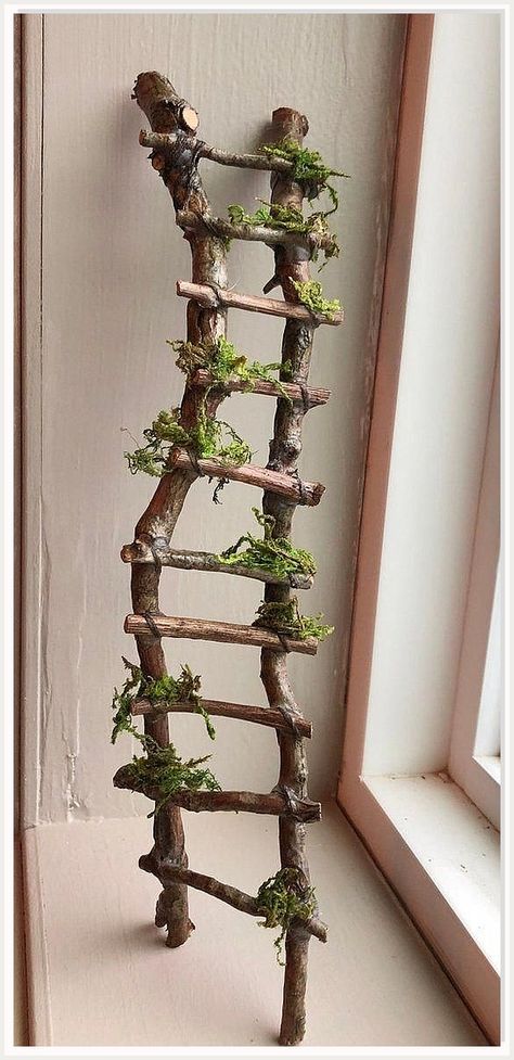 Looking for ideas for a fairy garden? Here are some creative and fun ideas! Fairy Garden Ladder, Fairy Ladder, Garden Ladder, Fairy Garden Designs, Fairy Accessories, Alpine Plants, Garden Types, Diy Fairy, Fairy Door