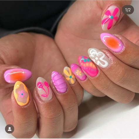 Rave Nails, Teen Nails, Beachy Nails, Hippie Nails, Hard Nails, Simple Gel Nails, Summery Nails, Cute Acrylic Nail Designs, Pearl Nails