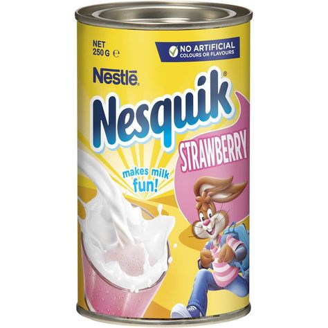 Nesquik Strawberry, Nesquik Chocolate Milk, Strawberry Nesquik, Strawberry Drinks, Flavored Drinks, Banana Flavored, Breakfast Bake, Buying Groceries, Heart For Kids