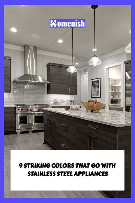 9 Striking Colors that Go with Stainless Steel Appliances Kitchen Palette, Colorful Backsplash, Red Cabinets, Yellow Cabinets, Grey Kitchen Designs, Dark Grey Kitchen, Black Granite Countertops, Kitchen Guide, Black Countertops