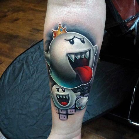 Boo From Mario Tattoo, King Boo Tattoo Design, Boo Tattoo Mario, King Boo Tattoo, Nintendo Tattoo Ideas, Boo Nintendo, Boo Tattoo, Prison Drawings, Nintendo Tattoo