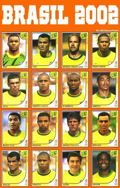 Brazil stickers for the 2002 World Cup Finals. Brazil Team, Brazil Football Team, Brazil Soccer, Ultras Football, World Cup Teams, Rivaldo, Legends Football, Soccer Cards, Best Football Players