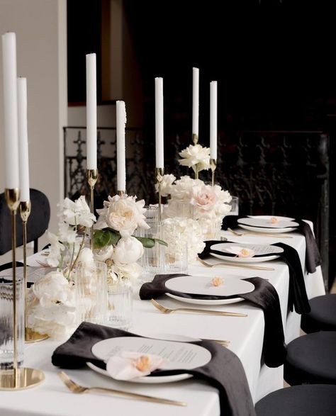 Timeless black & white with our Snow Weave table cloths & Black Velvet napkins :black_heart: Styling by @the.goodsmiths Florals by @anatomyofflowers Hire by @placesettings @thehireco Photography by @hotelamore.photography Venue @chapel1885 Wedding White Tablecloth Black Napkins, Wedding Table Black Napkins, Black Velvet Table Runner, Black Wedding Napkins, Wedding Table Settings Black Table Cloth, Black Napkin Table Setting, Wedding Black Napkins, Black Napkins Wedding Place Settings, Black Table Cloth Wedding Decor