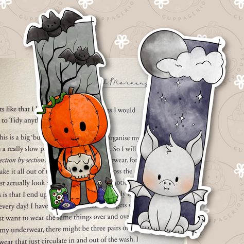 2 bookmarks printed with my original illustrations! Available individually or as a set, one of each design. A perfect gift for yourself or a friend who loves reading! These bookmarks are also available to purchase individually! - Designed and made in the UK - Each bookmark is 6.5 inches in length - Printed on uncoated 300gsm card with a beautiful finish           - If you choose the laminated option I use high quality matte lamination sheets leaving the bookmarks with a beautifully silky finish Creative Bookmarks Design Free Printable, Spooky Bookmarks, Bookmark Design, Handmade Bookmarks Diy, Bookmark Printing, Creative Bookmarks, Bookmark Craft, Cute Bookmarks, Diy Bookmarks