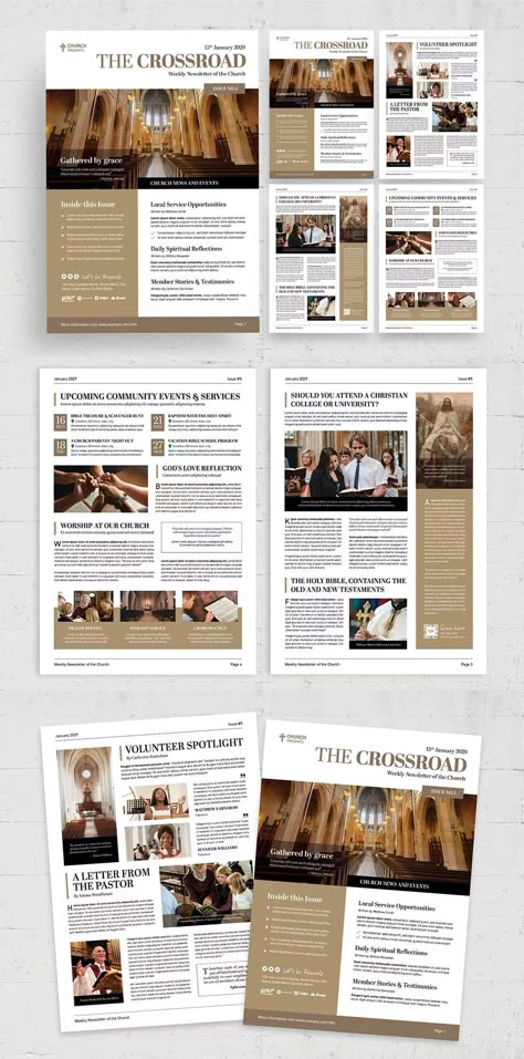 Church newsletter template in AI, EPS, and INDD Bulletin Template Design, Welcome Guide Design, Newsletter Layout Ideas, Graphic Design Newsletter, Church Newsletter Design, Newsletter Design Layout Templates, Newsletter Cover Design, Corporate Newsletter Design, School Newsletter Ideas