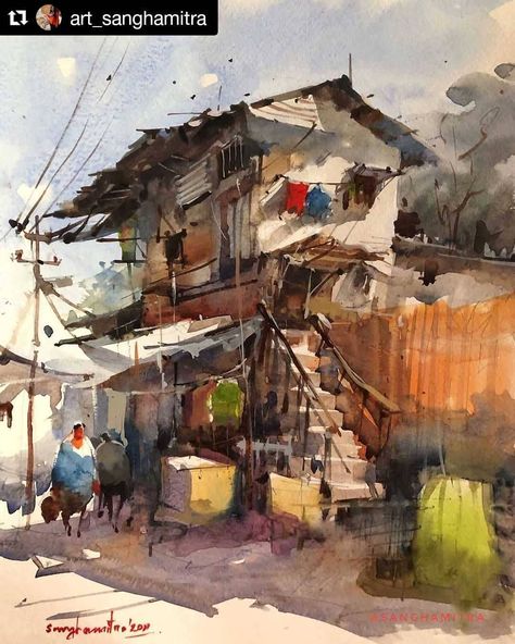 Milind Mulick, Landscape Painting Watercolor, Watercolor Scenery, Watercolor Art Landscape, Watercolor Blog, Painting Reference, Watercolor Architecture, Painting Courses, Street Life