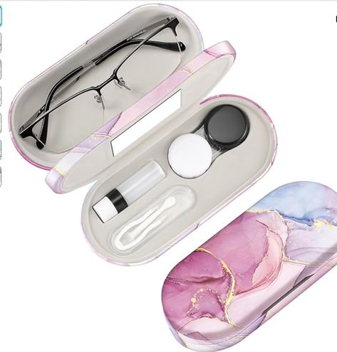 SO much nicer than traditional contact cases. Plus different because they aren't the typical green and white. Added bonus for travel, it holds saline, contacts, and glasses all in one case!  SOOO Nice and highly recommend Contact Case, Amazon Items, Sunglasses Organizer, Soft Contact Lenses, Contact Lens Solution, Contact Lens Case, Contact Lens Cases, Eyeglasses Case, Lens Case