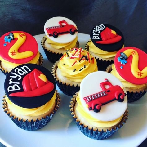 Fire Truck Cupcakes, Birthday Fireman, Firetruck Birthday Party, Custom Cupcake Toppers, Firefighter Birthday, Truck Theme, Firetruck Birthday, Custom Cupcakes, Fourth Birthday