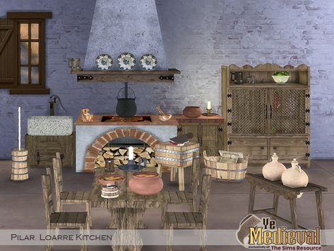 Sims Wardrobe, Ts4 Medieval, Off Grid Kitchen, Medieval Kitchen, Royal Kitchen, Sims Medieval, Sims 4 Kitchen, Medieval Decor, Sims 4 Challenges