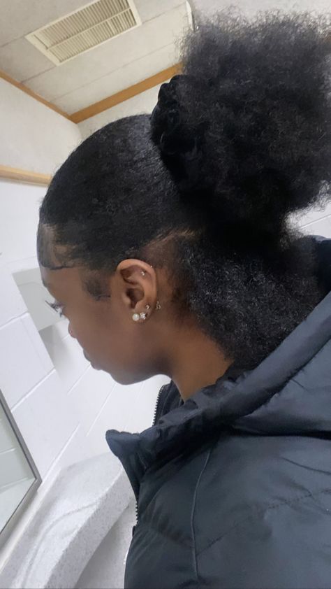 Natural Hair Styles For Black Women Blow Dryed, Natural No Gel Hairstyles, Natural Hairstyles For Blown Out Hair, Natural Simple Hairstyles Black Women, Low Bun 4c Natural Hair, Natural Hair Styles Half Up Half Down, Low Puff Natural Hair 4c, Two Buns Natural Hair, Natural Hair Styles Bun