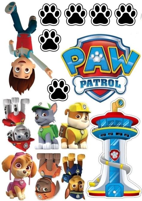 Rice Paper Cake Decorations, Paw Patrol Cake Decorations, Paper Cake Decorations, Rice Paper Cake, Paw Cake, Angel Baby Art, Paw Patrol Badge, Paw Patrol Stickers, Imprimibles Paw Patrol