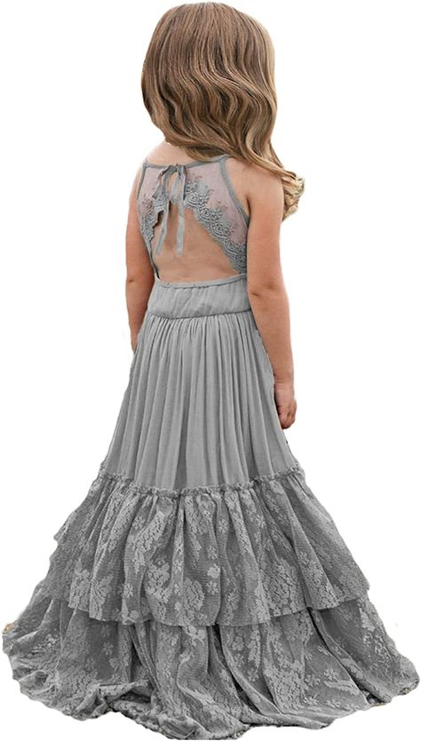 Amazon.com: BIBIHOU Girls Full-Length Princess Layered Floral Lace Tulle Solid Party Holiday Flower Girl Dress,6 Years : Clothing, Shoes & Jewelry Formal Flower Girl, Tiered Tulle Dress, Kids Flower Girl Dresses, Elegant Flower Girl Dress, White Flower Girl Dresses, Backless Wedding, Dresses Elegant, Lace Flower, Flower Girl Dress