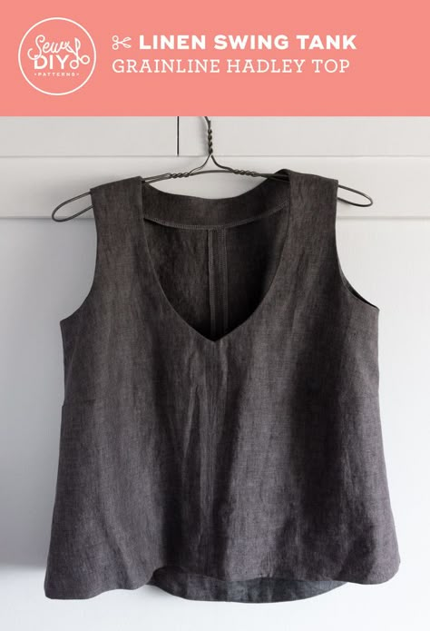 DIY Linen Swing Tank - Review of the Hadley Top pattern by Grainline Studio — Sew DIY Linen Top Sewing Pattern, Linen Top Pattern, Linen Shirt Pattern, Tank Top Sewing, Summer Sewing Patterns, Tank Top Sewing Pattern, Cut Hoodies, Sewing Patterns For Women, Cut Up Shirts