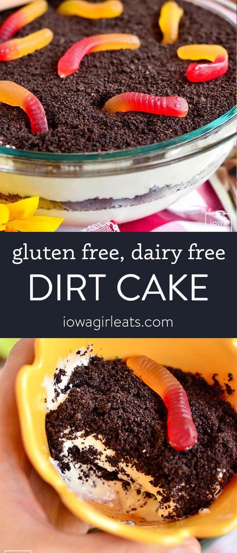 Dairy Free Dirt Cake, Dessert Recipes Dairy Free, Dairy Free Dessert Recipes, Dessert Recipes Gluten Free, Gluten Free Dessert Recipes, Recipes Dairy Free, Dirt Dessert, Non Dairy Desserts, Dirt Cake Recipes