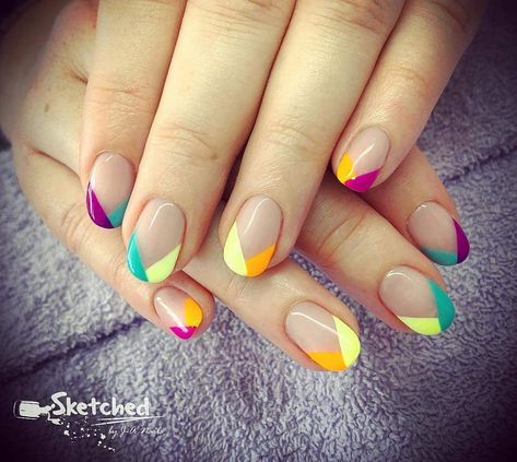 Funky Nail Art Designs, Subtle Pride Nails, Simple Summer Nail Ideas, Creative Nail Ideas, Colored French Nails, Summer Nail Inspiration, Elegant Touch Nails, Summer Nail Ideas, Funky Nail Art