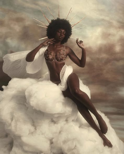 ␌ on Twitter: "by a.j hamilton… " Floating Pose Reference, Floating Poses Reference, Floating Pose, Sitting On Cloud, Floating Woman, Woman Floating, Cloud Dress, Goddess Aesthetic, Afrikaanse Kunst