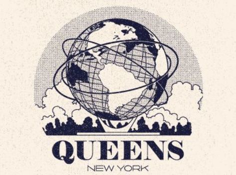 New York Tattoo, Credit Card Design, Globe Logo, New York Logo, Queen Tattoo, New York Poster, Queens Ny, Queens New York, Mascot Design