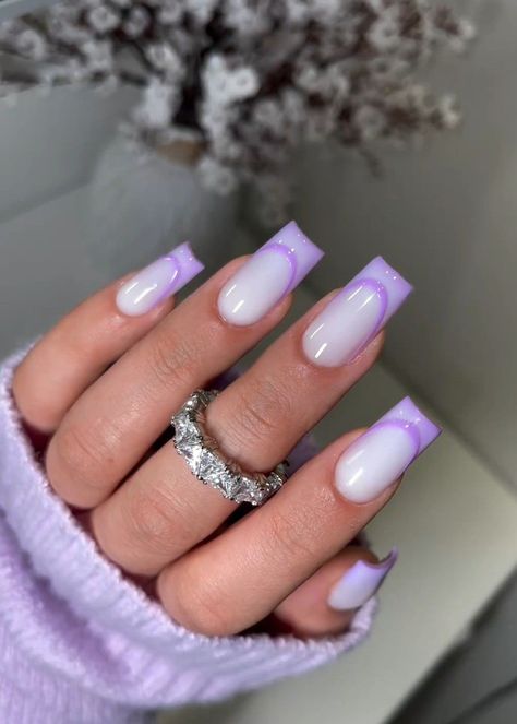 Purple French Square Nails, French Nails Purple, Purple Nails French, Purple French Nails, Natural Nails Manicure, Quartz Nails, Wow Nails, Lavender Nails, Subtle Nails