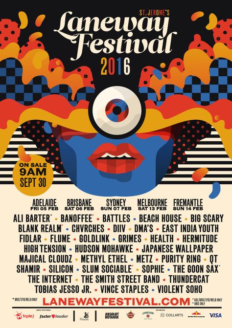 Laneway-2016-cafe-poster-900x2 Beer Festival Poster, Indie Festival, Visuell Identitet, Posters Australia, Poster Sport, Cafe Posters, Poster Design Layout, Desain Buklet, Festival Flyer