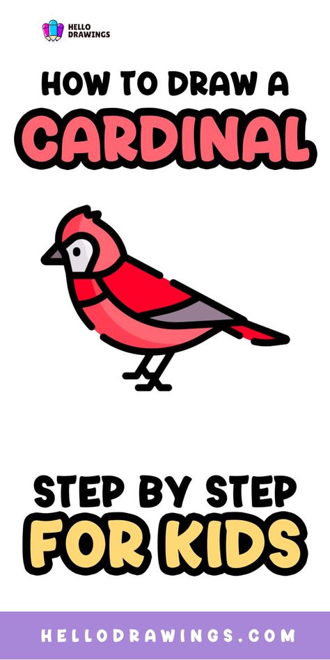 How to Draw a Cardinal | Simple Guide for Kids Draw A Cardinal, Animal Drawing Tutorial, Cardinal Drawing, Easy Animal Drawings, Easy Animals, Drawing Tutorials For Kids, Drawing Guide, Easy Drawings For Kids, Your Drawing