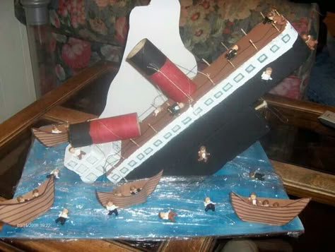 Titanic School Project Titanic School Project, Titanic Project For School, Titanic School Project For Kids, Titanic Project For Kids, Titanic Craft, Titanic Project, Shoe Box Diorama, Titanic Boat, Reading Fair