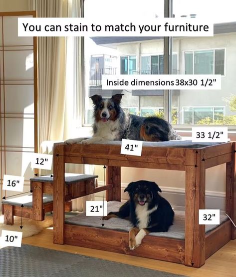 The kirrathe ORIGINAL Elevated Dog Bunk Bed Platform With 2 Steps 32 High Large Dog Bunk Bed for 2 Large Dogs - Etsy Dog Bed End Of Bed, Living Room Dog Area, Dog Bed For Window, Bed With Dog Bed Underneath, Dog Bed Room, Dog Bed Table, Doggie Room Ideas, Dog Platform Bed, Diy Elevated Dog Bed