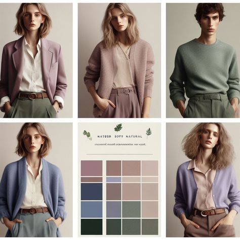 Cool Summer Palette Outfits Color Combos, Soft Natural Soft Summer Outfits, Muted Cool Color Outfits, Soft Summer Brunette Hair, Soft Summer Outfits Inspiration Classy, Soft Autumn Business Casual, Soft Summer Outfits Inspiration Casual, Soft Summer Outfits Wardrobes, Soft Summer Moodboard