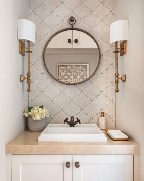 Powder Bathroom Ideas Half Baths, Powder Bathroom Ideas, Powder Room Tile, Traditional Powder Room, Powder Room Design Ideas, Room Wall Tiles, Powder Room Remodel, Modern White Bathroom, Powder Bathroom