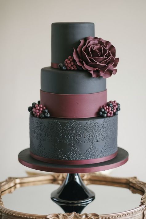 Classic Elegance: Black and Burgundy Cake with a Bold Rose Aesthetic Black Birthday, Birthday Cake Aesthetic Black, Birthday Cake Nyc, 15 Birthday Cake, Burgundy Cake, Birthday Cake Clip Art, Birthday Cake Alternatives, Birthday Cake Aesthetic, Minimalist Cakes