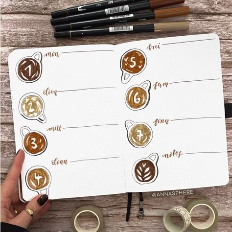 Brown Bujo Theme, November Bullet Journal Weekly Spread, Bujo November Theme, Fall Bujo, November Coffee, November Bujo, Bullet Journal Week, Bullet Journal Decoration, Bullet Journal Work