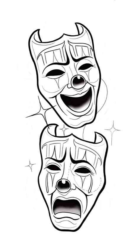 Drama Faces Tattoo Design, Trap House Tattoo Stencil, Laugh Now Cry Later Design, Smile Now Cry Later Design, Clown Mask Drawing, Laugh Now Cry Later Tats, Easy Chicano Drawings, Smile Now Cry Later Stencil, Laugh Now Cry Later Stencil