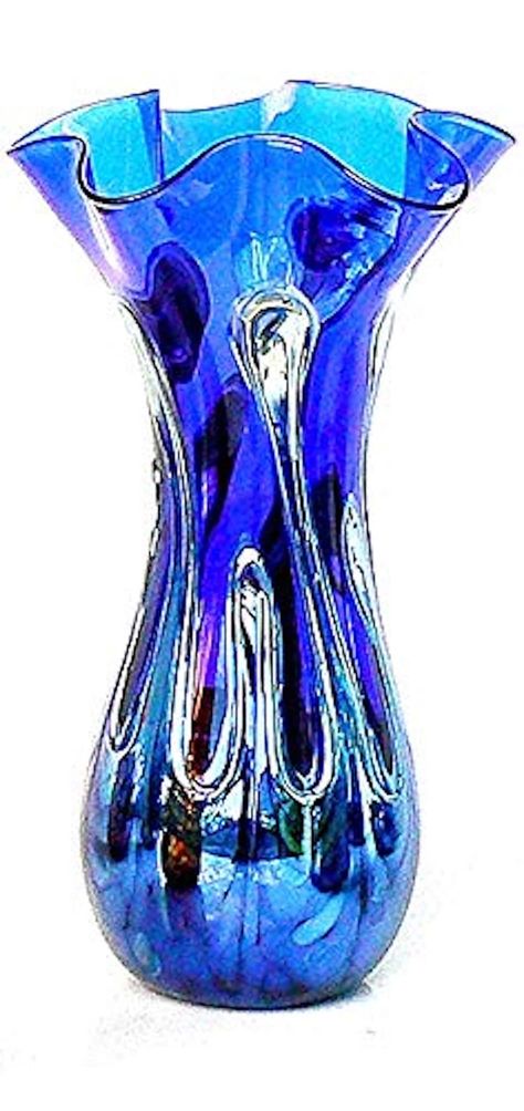 Cobalt Lily Pad Vase Hand Blown Glass - Etsy Fluted Vase, Glass Rocks, Blue Lily, Finger Pull, Old Lamps, Gorgeous Glass, Bottle Vase, Beautiful Vase, Lily Pads