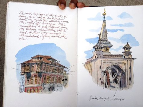 Prash: Srinagar, Kashmir, March 2013 Journal Sketches, Wc Ideas, Liz Steel, Srinagar Kashmir, Travel Journals, Travel Sketches, Srinagar, Watercolor Wash, Houseboat