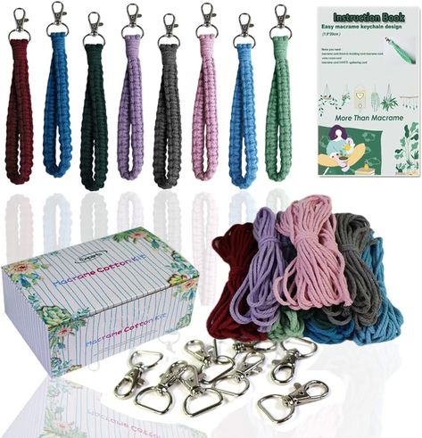 Ewparts Adult DIY Craft Macrame Kit Boho Starter Macrame Bracelet Making kit Includes Key Rings Clips Precut Macrame Cord and Instructions to Make Macrame Lanyards,Wrist Chain for Macrame Beginners Macrame Beginners, Diy Crafts Keychain, Handmade Gifts For Friends, Makramee Diy, Macrame Keychain, How To Make Rope, Ring Der O, Macrame Knot, Boho Macrame