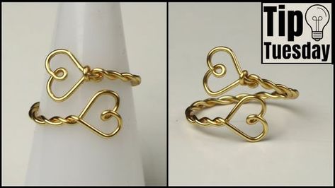 Twisted Wire Double Heart Ring Tip Tuesday Tutorial Cute Wire Rings, Wire Rings Tutorial, Diy Wire Jewelry Rings, Double Heart Ring, Wire Jewelry Rings, Wire Tutorials, Wire Wrapped Stone Jewelry, Wire Wrap Jewelry Designs, Tip Tuesday