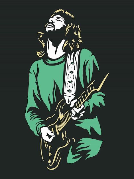 Guitar player illustration Premium Vecto... | Premium Vector #Freepik #vector #music #guitar #illustration #beard Streetwear Hoodie Design, Guitarist Art, Cool Desktop Wallpapers, Guitar Illustration, Guitar Vector, Guitar Drawing, Best Guitar Players, Guitar Posters, Bike Illustration