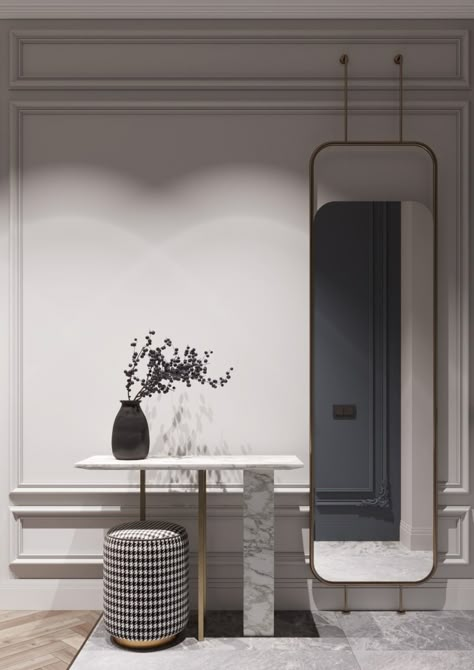 Mirrors For Bathrooms, Dressing Table Ideas, Entrance Foyer Design, Modern Classic Interior, Bathroom Mirror Lights, Foyer Design, Classic Interior Design, Bathroom Design Ideas, Entrance Design