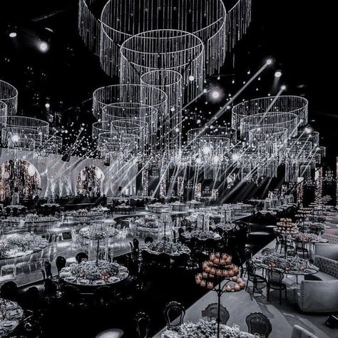 Black Wedding Venue Aesthetic, Black Themed Wedding Receptions, Black Wedding Aesthetic Decor, Black And White Quince, Black And White Prom Theme, Dark Wedding Venues, Mafia Wedding Theme, Mafia Themed Wedding, Mafia Wedding Aesthetic