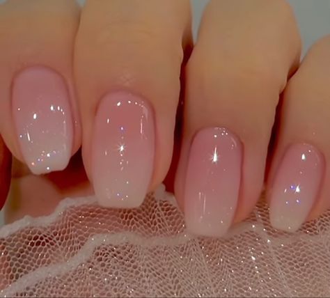 Sheer Pink Ombre Nails, Nails Acrylic Transparent, Clear Glass Nails Acrylic, Clear Shiny Nails, Clear Pink Glitter Nails, Acrylic Natural Looking Nails, Transparent Pink Nails Acrylic, Pink Glass Nails, Glass Nails Acrylic Clear