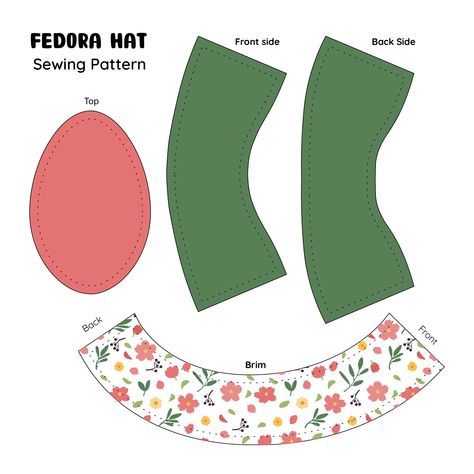 Fedora Hat Pattern Free, Fedora Hat Pattern, Fedora Pattern, Hat Sewing Patterns, Cowboy Hat Pattern, Fleece Hat Pattern, Diy Hats, Free Printable Sewing Patterns, Girl Hats