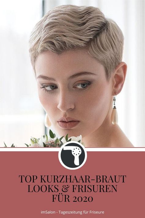 Ist es wirklich notwendig, dass sich Kurzhaar-Damen für ihre Hochzeit die Haare lang wachsen lassen? Wir haben die schönsten Kurzhaar-Braut Ideen zusammengestellt und sind gespannt auf eure! Buzz Cuts, Pixie Cuts, Short Hairstyles, Pixie Cut, Cute Outfits, Hairstyles, Hair, Quick Saves